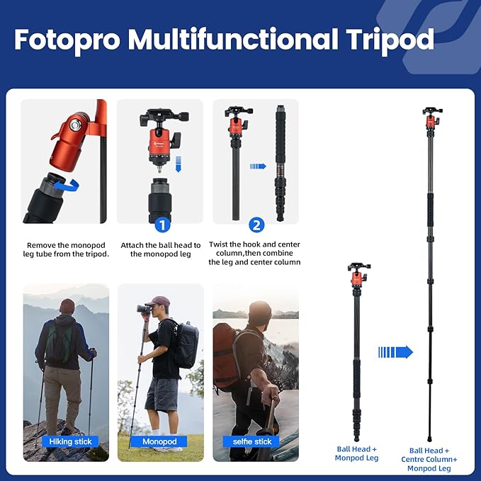 Fotopro 60inch Carbon Fiber Tripod Compact Camera Tripod - Image 3