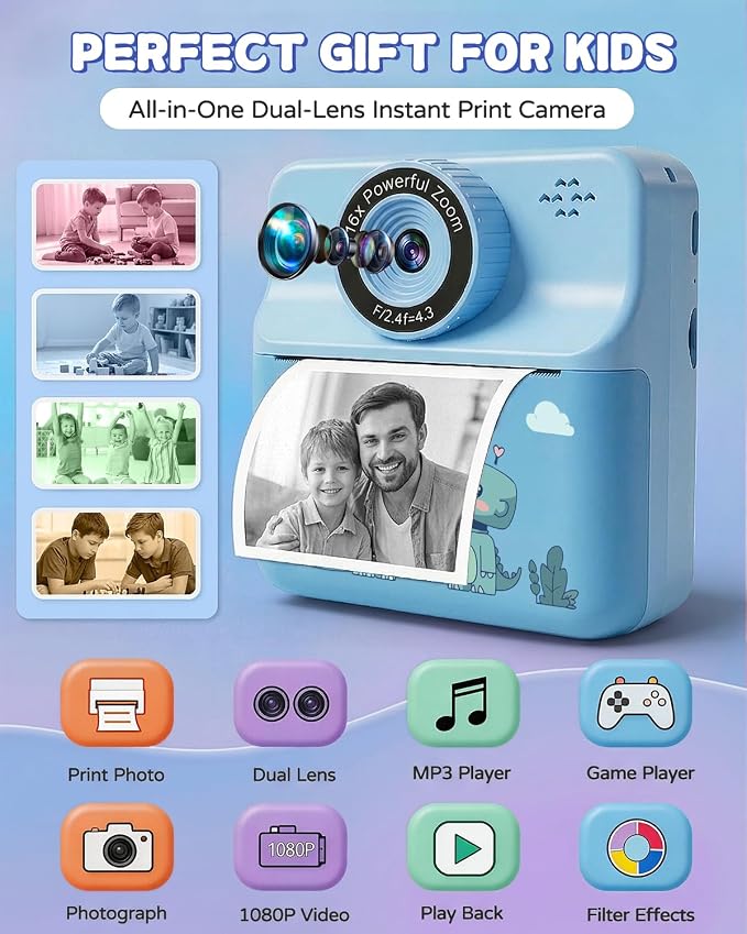 Kids Camera Instant Print with Carrying Case, Digital Selfie Camera with 6 - Image 2
