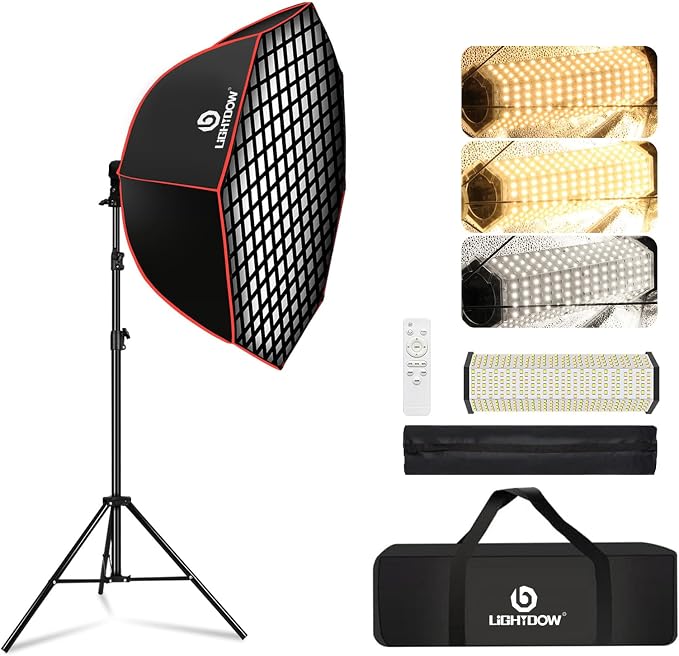 Light Box Photography Lighting Kit:37" Octa Softbox, Honeycomb Grid, 110W LED by Lightdow