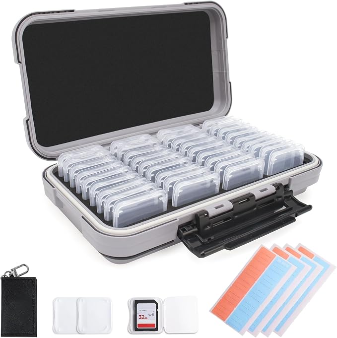 36 Slots Memory Card Case & 36 Transparent Card Cases, Light Gray Camera SD by Micscrew
