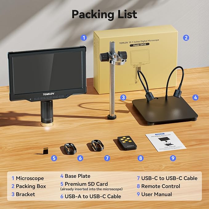 TOMLOV DM10 10.1" Digital Microscope: 1080P 1200X HD IPS Coin Microscope - Image 9