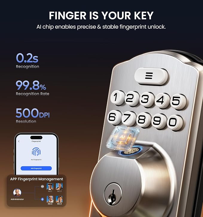 Veise VE012W-H WiFi Smart Front Door Lock Set, Built-in WiFi, App Remote & - Image 3