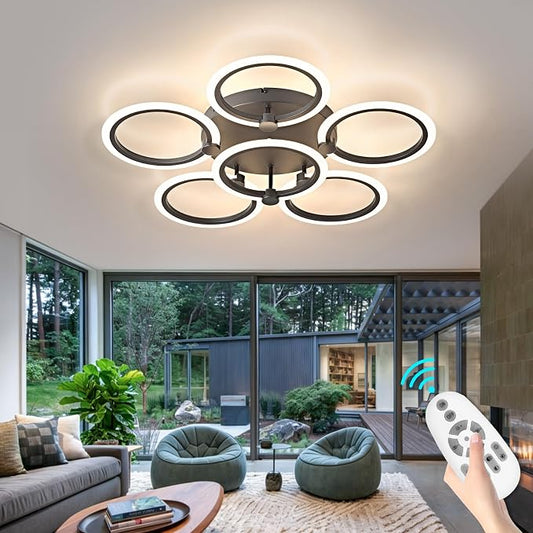 LED Ceiling Light, 6-Ring Modern Flush Mount Fixture, 77W Dimmable 3000K–6500K by SEABLE