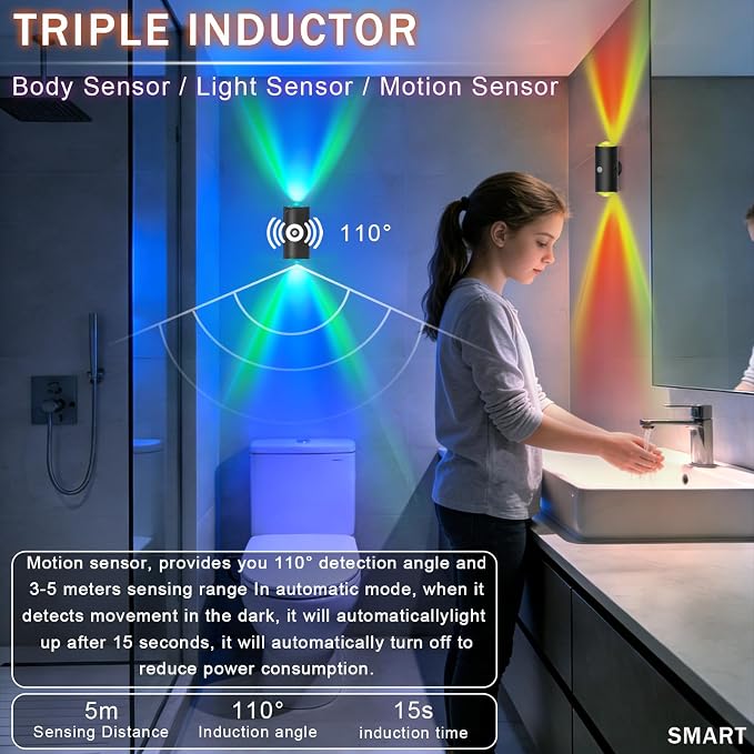 Motion Sensor Night Light Indoor, 1500mAh Rechargeable RGB Color Changing LED - Image 2