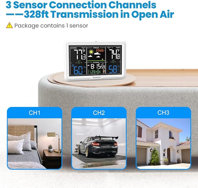 Newentor Weather Station Wireless Indoor Outdoor, 7.5in Display Atomic Clock - Image 2