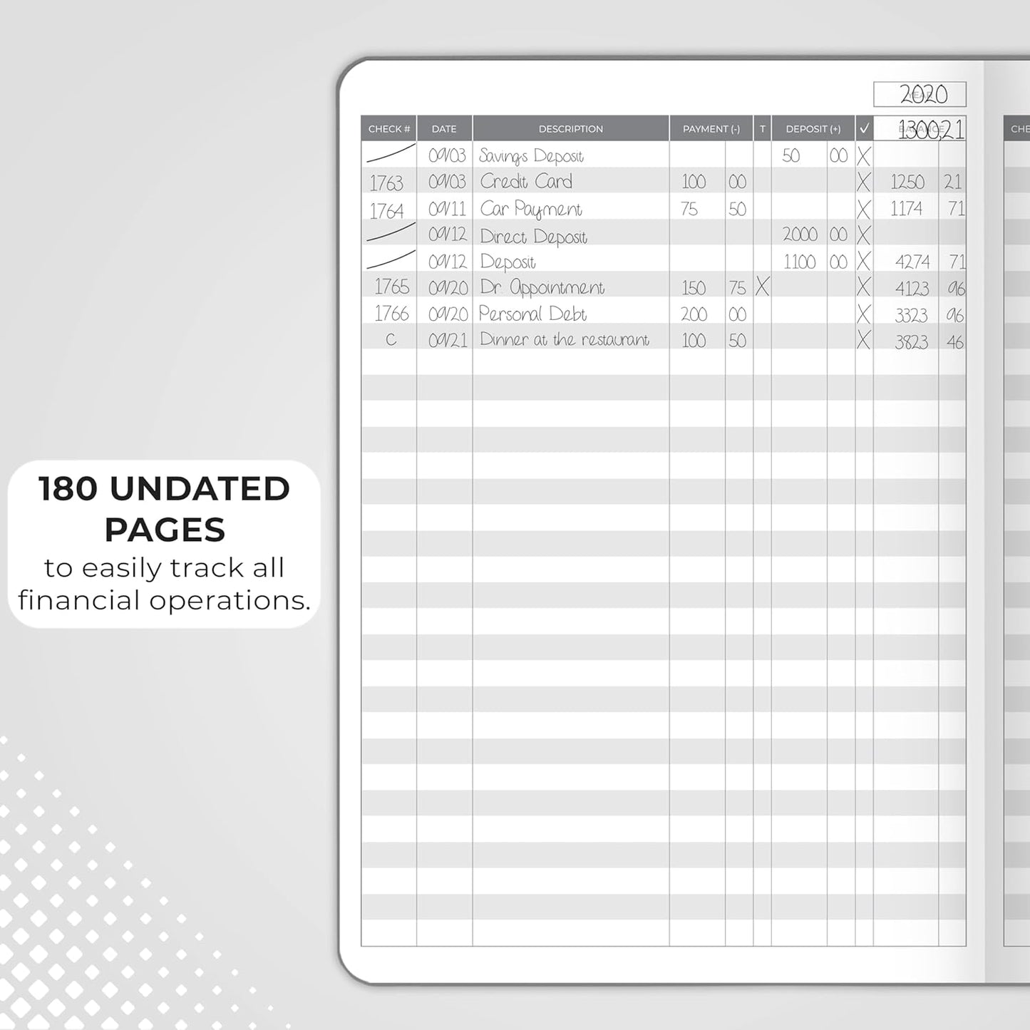 Clever Fox Check Register Book - Deluxe Transaction Register, Accounting Ledger Book, Checkbook Register & Checking Account Register Book for Personal and Work Use, Large Size, 7x10” - Gray