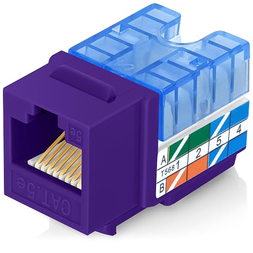 Everest 90° Angled RJ45 Cat5e Keystone Jacks 10-Pack in Purple by EverestMediaSolutions