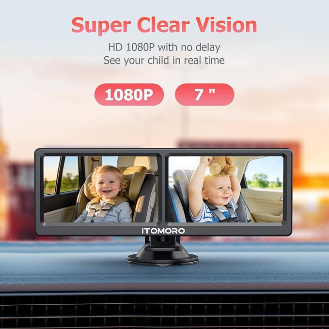 Itomoro Baby Car Camera for 2 Kids, 7 Inch HD 1080P Split Screen Dual Car - Image 5