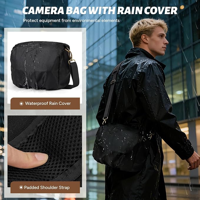 RAINSMORE Camera Bag, Vintage Canvas Camera Sling Bag Small Waterproof DSLR SLR - Image 5