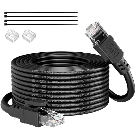 Cat 6 Outdoor Ethernet Cable 75 ft, 24AWG 10Gbps Cat6 Cable Cord Waterproof by EthernetCable