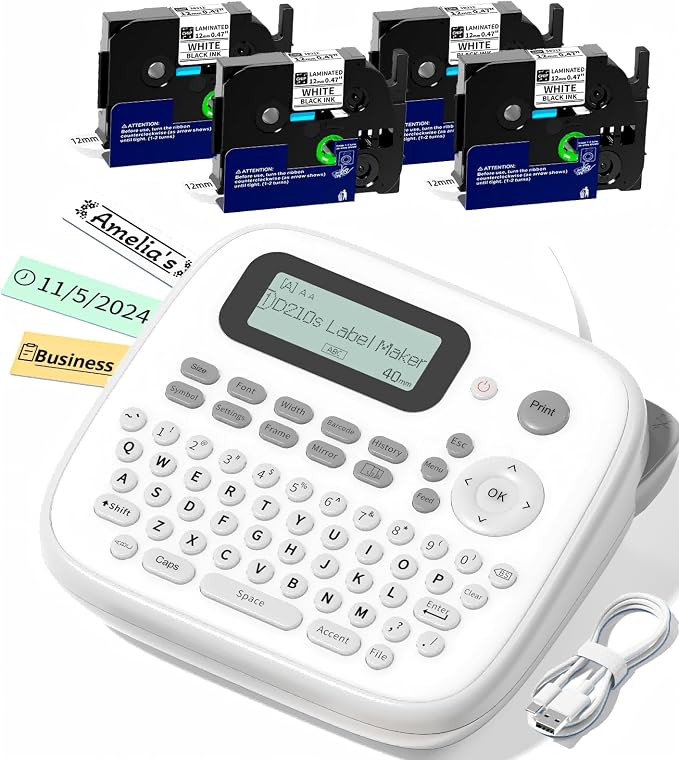 Label Maker Machine with 4 Tapes, D210s Labelmaker, Replacement by HOME