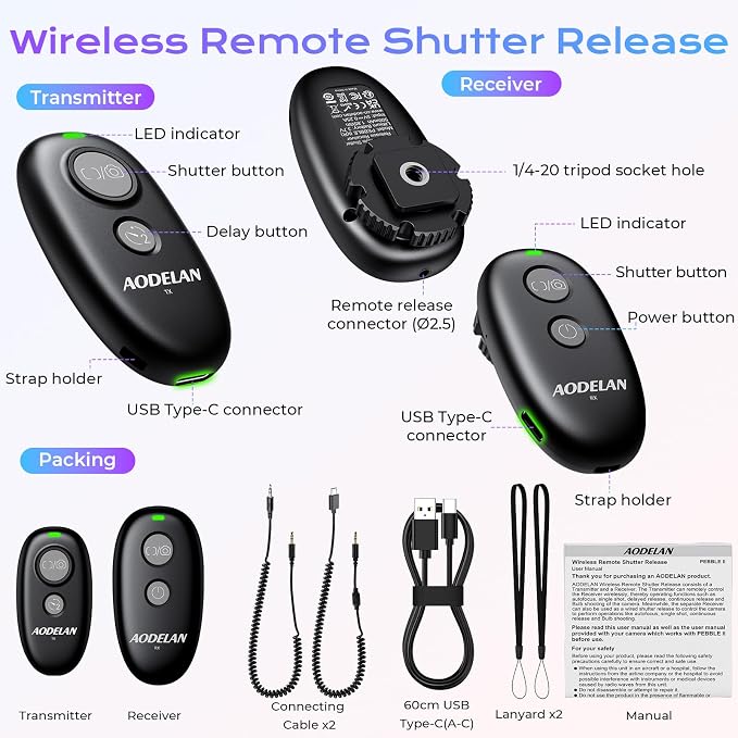 Upgraded USB-C Rechargeable Wireless Camera Remote Control Shutter Release - Image 8