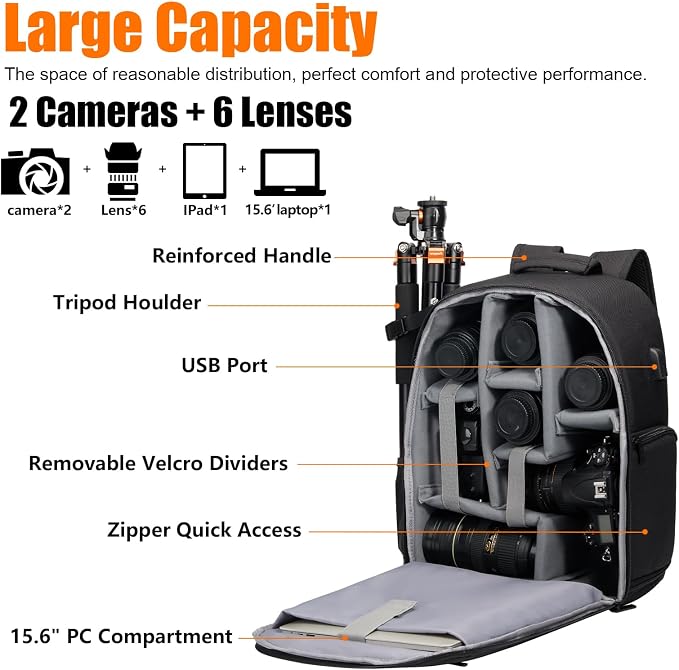 CADeN Camera Backpack Bag with Laptop Compartment 15.6" - Image 2