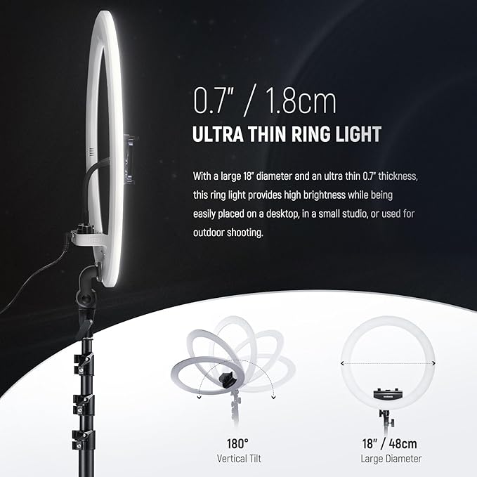 NEEWER 18 inch Ring Light with Tripod Stand and Phone Holder, Ultra Thin Video - Image 2