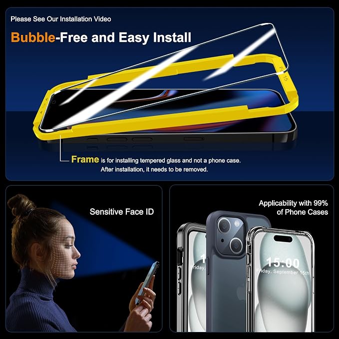QHOHQ 3 Pack Screen Protector for iPhone 15 - Image 6