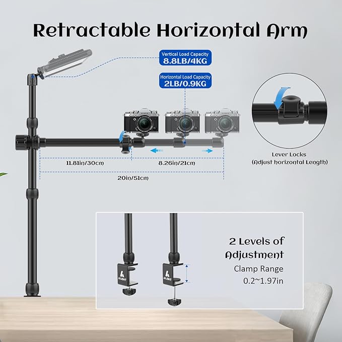 Ailight Camera Desk Mount Stand Overhead, Adjustable Microphone Boom Arm Mic - Image 4