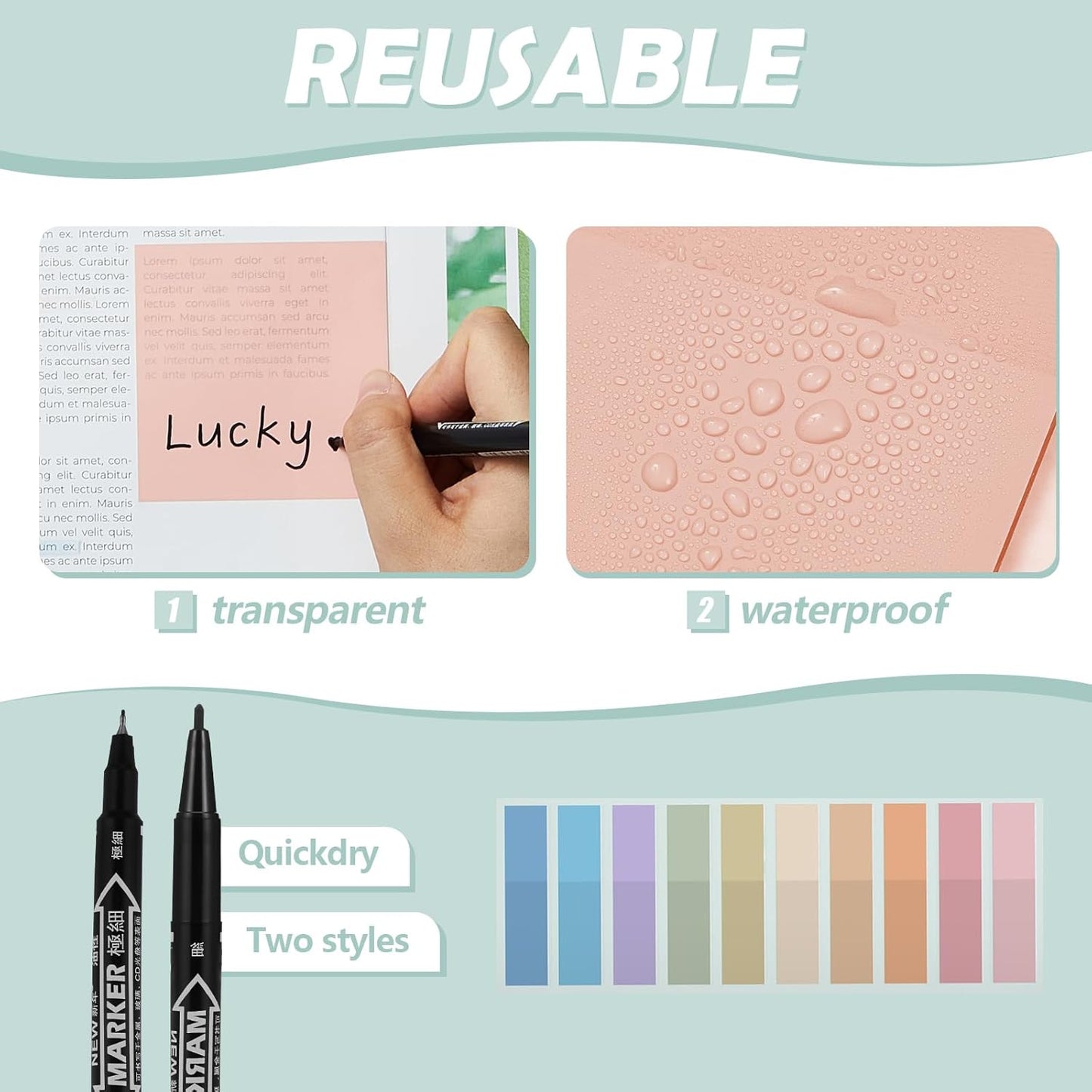 Jutom 38 Pcs Book Annotation Kit Aesthetic Highlighters Gel Pens Set Sticky Notes Tabs Markers Dual Ended Highlighter Quick Dry Ink Pens for Office Annotating Books(Delicate Color,Square)