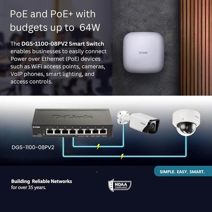D-Link 8-Port Gigabit Smart Managed PoE+ Ethernet Switch, IGMP Snooping - Image 3