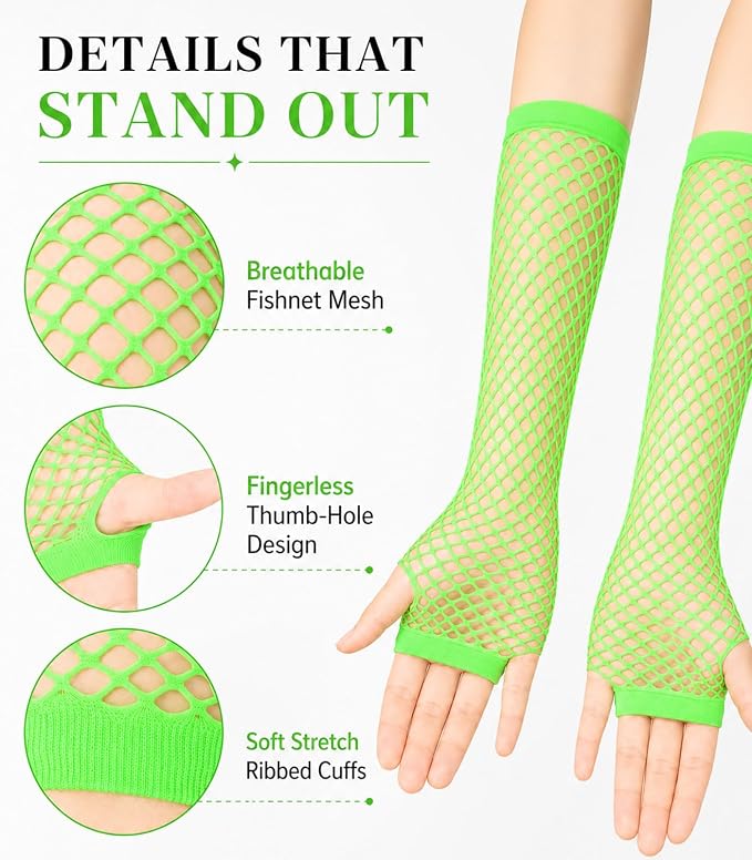 Seeksmile Women's Girls 80's Theme Party Emo Fingerless Arm Fishnet Gloves - Image 5