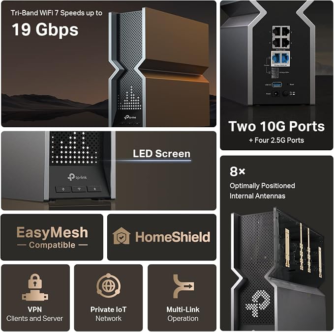 TP-Link Tri-Band BE19000 WiFi 7 Router | 12-Stream 19 Gbps | 2×10G + 4×2.5G - Image 4