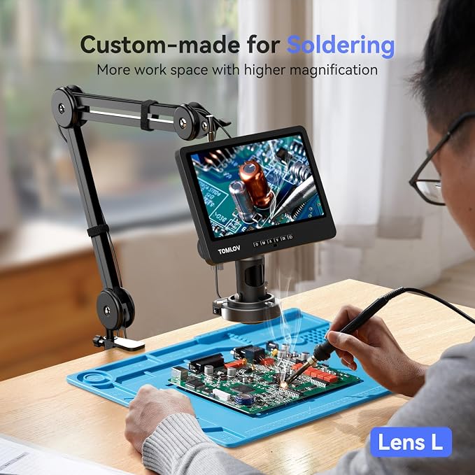 TOMLOV DM602 Flex Digital Soldering Microscope 2000x, Flexible Arm, 10.1" HDMI - Image 3