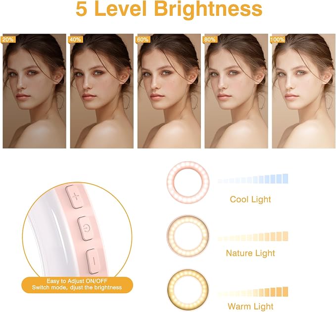 Clip on Ring Light, Kimwood Rechargeable 60 LED Selfie Ring Light - Image 4