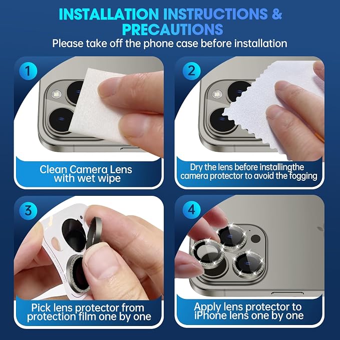 for iPhone 15 Pro/iPhone 15 Pro Max Camera Lens Protector Bling Individual - Image 7