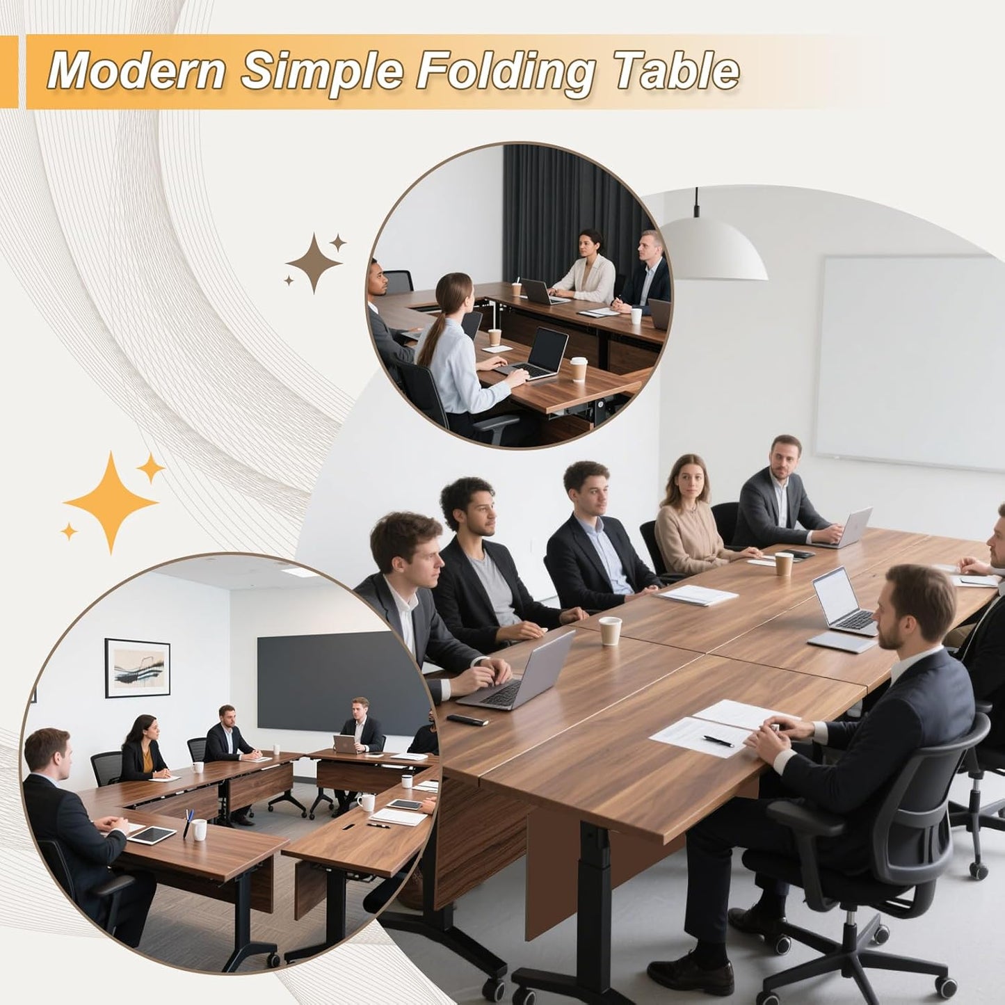 Conference Room Table with Silent Wheels, Mobile Folding Conference Table for 16 Person,Flip Top Office Training Tables with Walnuts Wood Tabletop, for School,Business Meeting Rooms (2 Pack 47in)