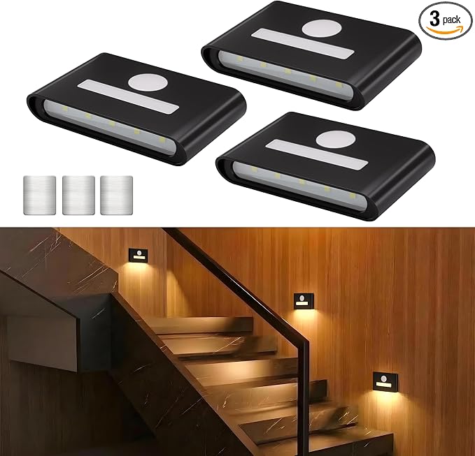 WOBSION Rechargeable Wireless Motion Sensor Stair Lights, Stick-On Wall Light by Home