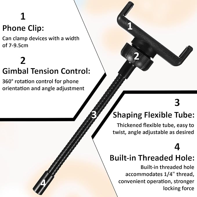 Ring Light Phone Holder with Flexible Heavy-Duty Hose, Universal Adjustable - Image 3