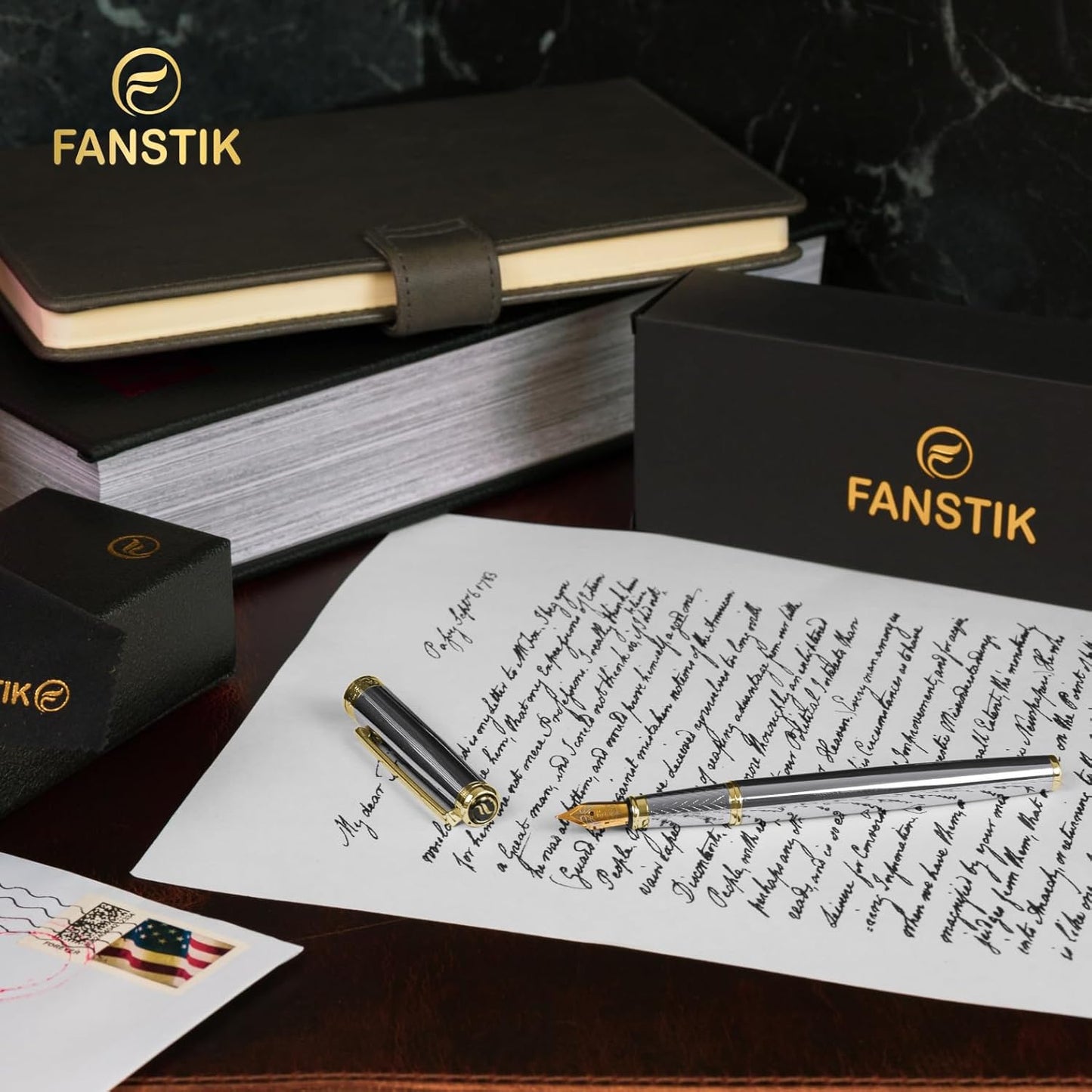 Silver&Gold Luxury fountain pen (Made In USA) fancy gift set for women, Real 24K Gold Plating, Professional executive pen gift set for men (Lux fountain Silver-Gold)