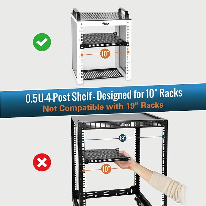 Tecmojo 0.5U Rack Shelf for 10" Server Rack & Cabinet, Adjustable 7.87-10.24" - Image 2