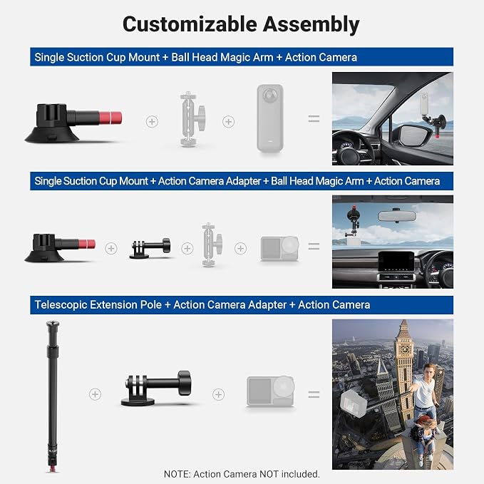 NEEWER Triple Suction Cup Car Mount Kit, Two 24" Aluminum Alloy Extension Poles - Image 3