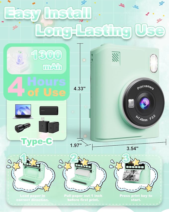 Instant Print Camera for Kids, 1080P Instant Digital Print Cameras for Toddler - Image 4