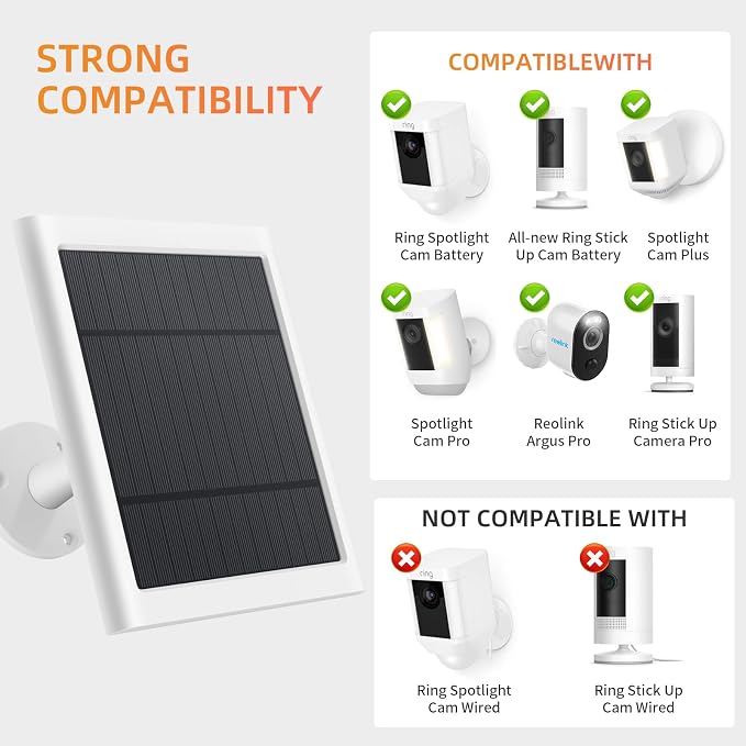Solar Panel for Ring Camera, 4W Solar Charger Compatible - Image 2