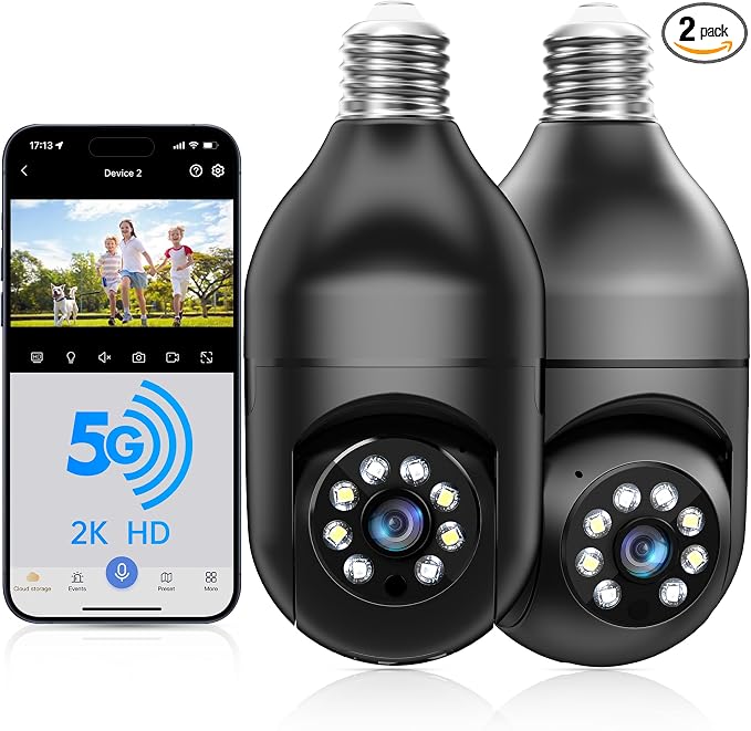 WESECUU Light Bulb Security Camera -5G& 2.4GHz WiFi 2K Security Cameras by WESECUU
