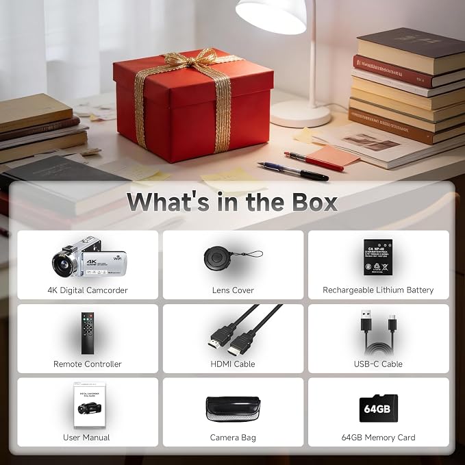 Video Camera, 4K Camcorder 56MP Digital Video Recorder 18X Zoom 3" 270° - Image 9