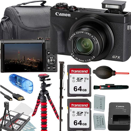 Canon PowerShot G7 X Mark III Digital Camera+2x64GB Memory Card+Camera Shoulder by Amazon+Renewed