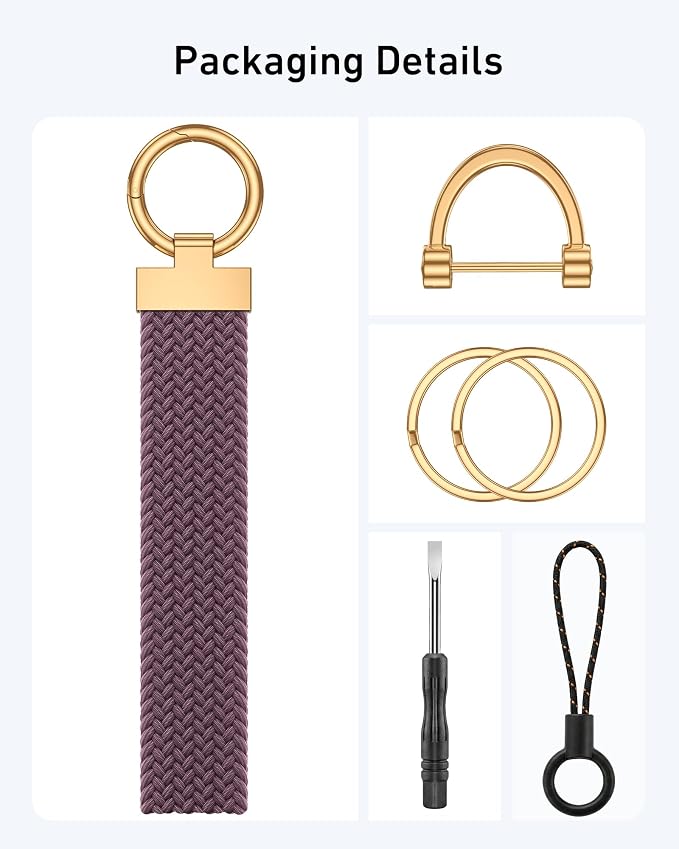 Stretchy Braided Wristlet D-Ring Detachable - Image 2