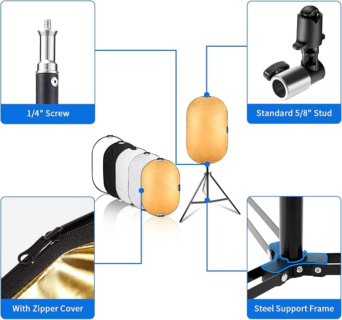 Selens 24x36inch/60x90cm Light Reflector Stand Kit 5-in-1 Collapsible Multi-Disc - Image 3