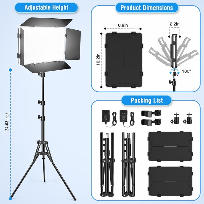 2 Pack LED Video Light with Barndoor, 20W Bi-Color LED Studio Lights Panel - Image 5