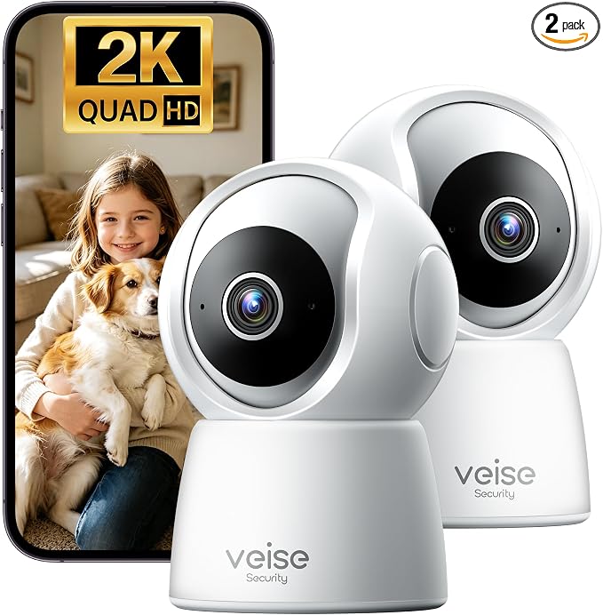 Veise 2K Indoor Camera for Home Security, 360° Wireless WiFi Pet & Baby Monitor by Veise