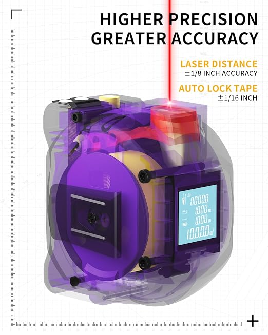 3 in 1 Digital Laser Tape Measure, 197ft/60m Laser Distance Meter, 16ft/5m - Image 7