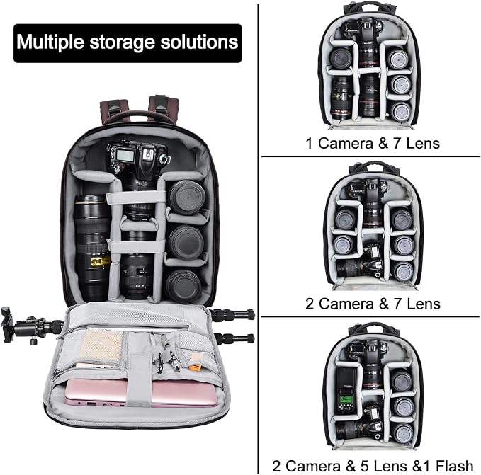 Cwatcun Camera Backpack with Rain Cover, Tripod Holder, USB Port, 15.6" Laptop - Image 2