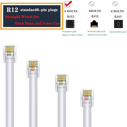 LanSenSu RJ12 Cable Phone Cord RJ12 6P6C Male to Male Straight Wired - Image 4