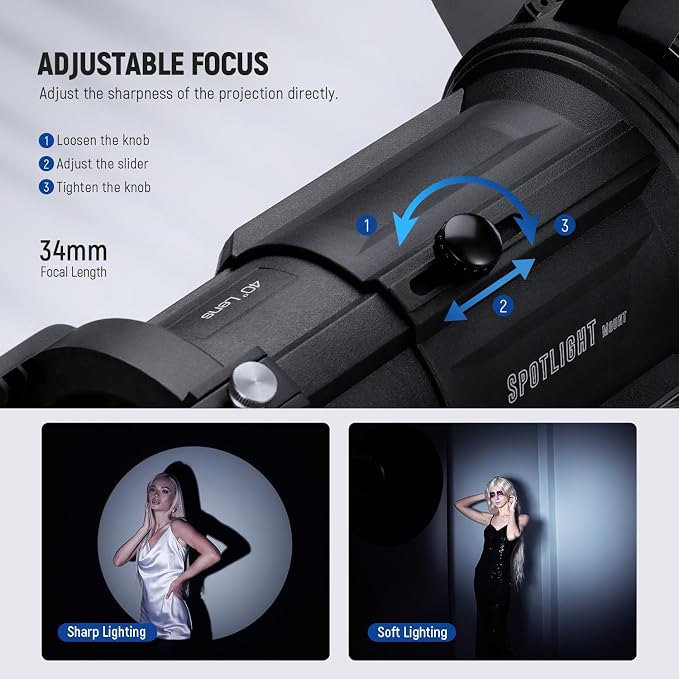 NEEWER Spotlight Snoot with 40° Projection Lens, Adjustable Focus, 16 Metal - Image 4