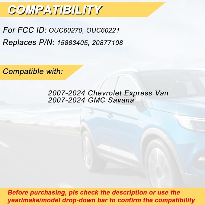 Vurkcy Key Fob Replacement for 2007-2024 Chevrolet Express Van & GMC Savana Car - Image 2