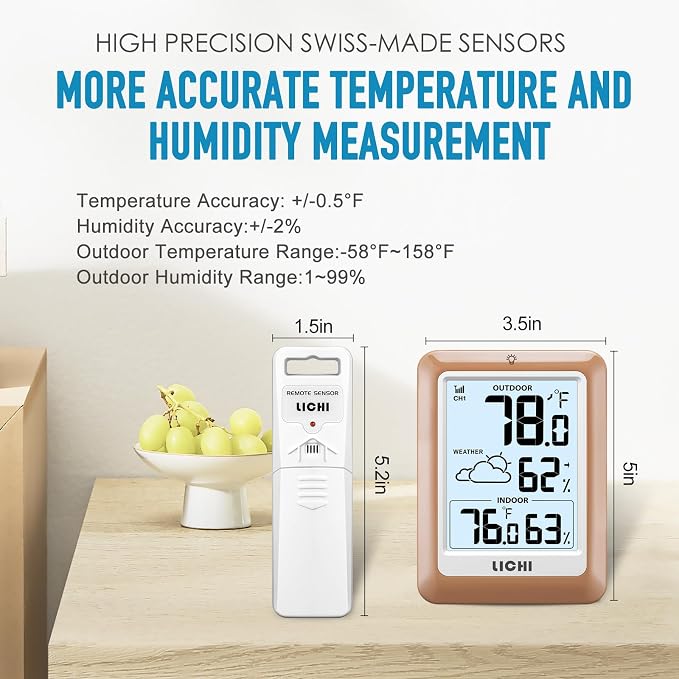 Indoor Outdoor Thermometer Wireless Weather Station, Internal External - Image 5