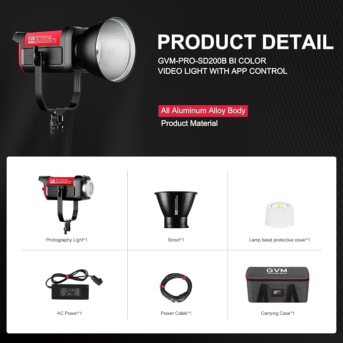 GVM 200W LED Video Light, PRO SD200B Photography Lighting Kit - Image 8