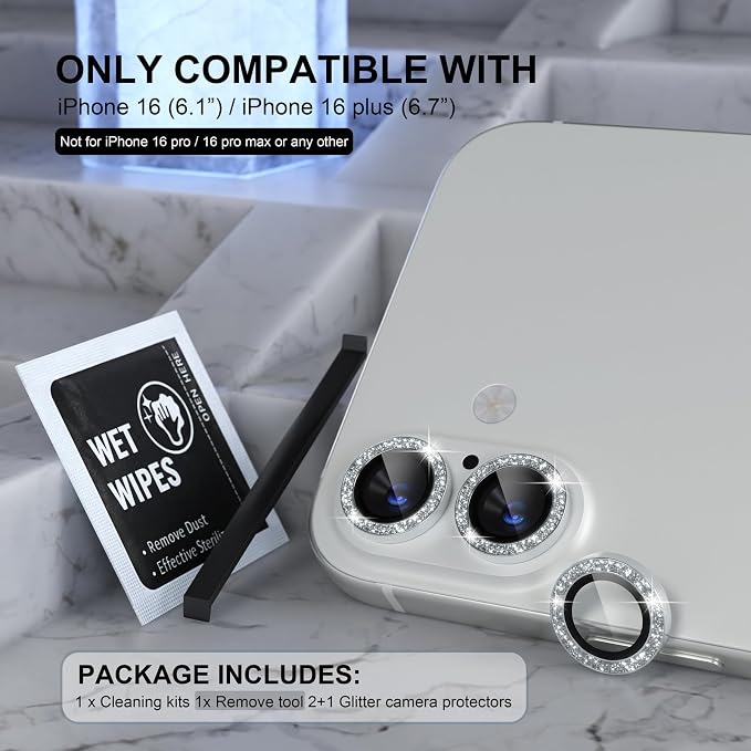 Choiche Compatible for iPhone 16 /iPhone 16 Plus Camera Lens Protector Bling - Image 2